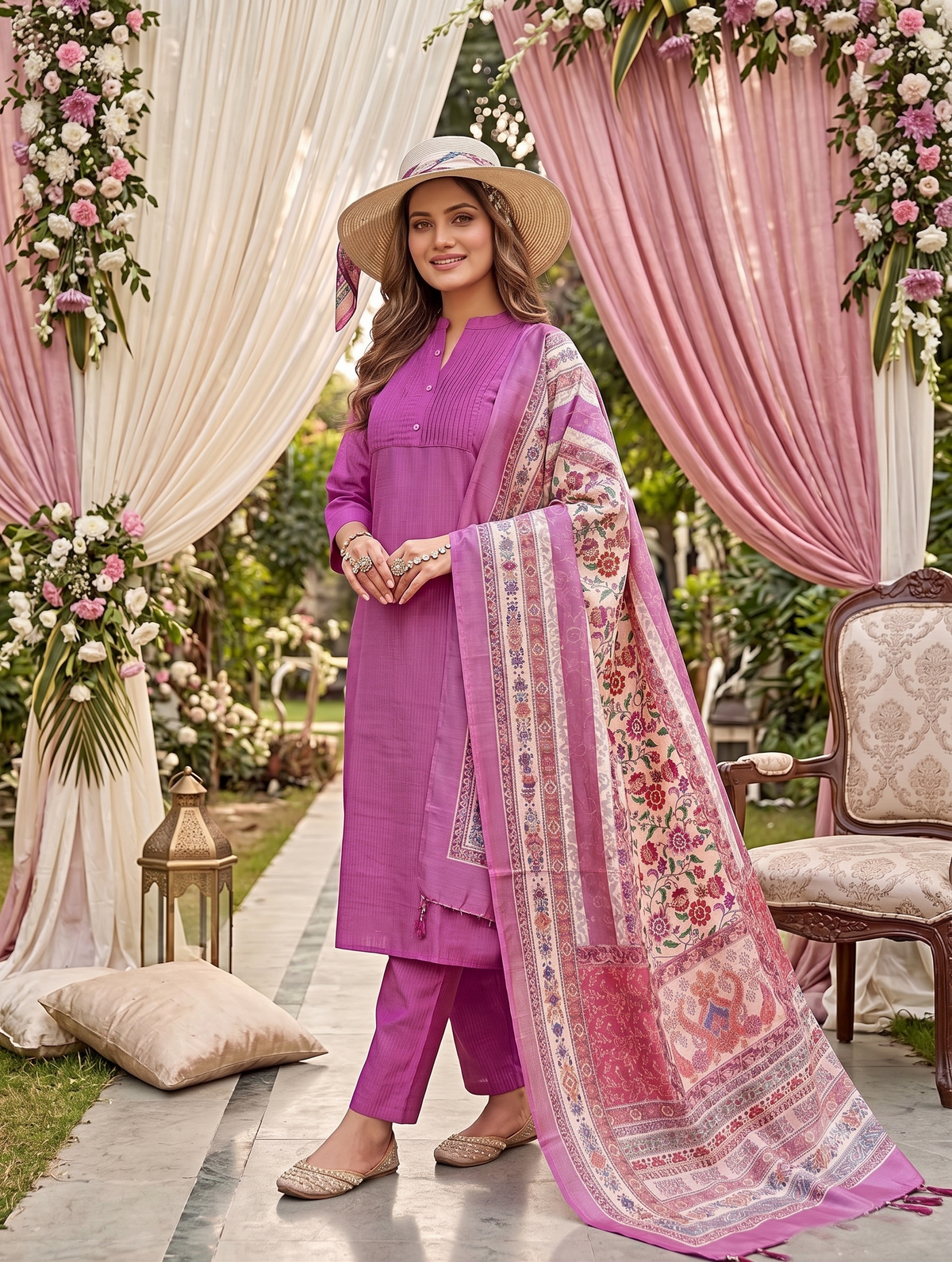 Gauuri Creation Vatican Stitched Salwar Suit with Shawl