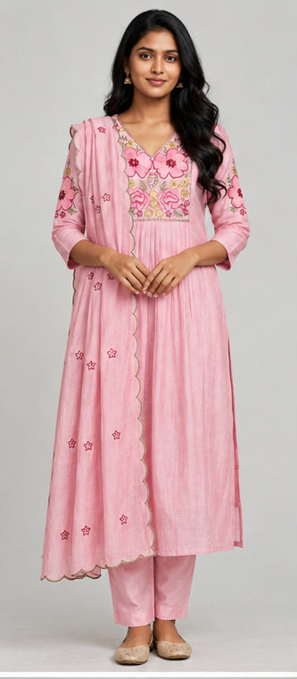 Mul Chanderi Stitched Salwar Suit Set