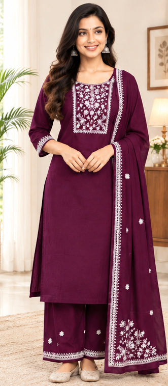 Pure Cotton Stitched Palazzo Salwar Suit Set