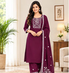 Pure Cotton Stitched Salwar Suit with Palazzo & Shawl