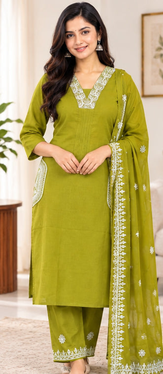 Pure Cotton Stitched Palazzo Salwar Suit Set with Double Pockets