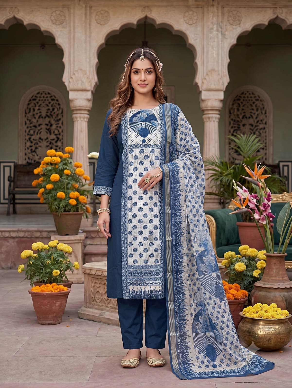 Gauuri Creation Roman Silk Stitched Salwar Suit with Shawl & Inner Lining