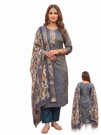 Gauuri Creation Soft Tissue Stitched Salwar Suit with Kalamkari Print Shawl - Navy Blue