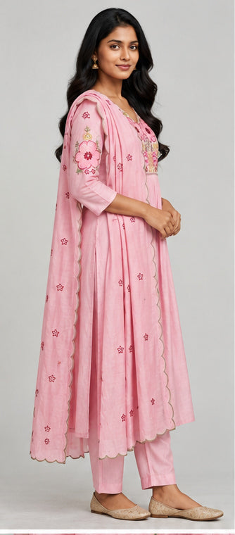 Mul Chanderi Stitched Salwar Suit Set