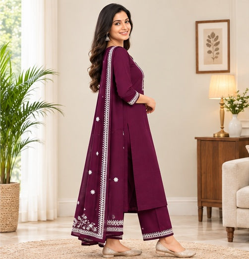 Pure Cotton Stitched Salwar Suit with Palazzo & Shawl
