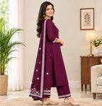 Pure Cotton Stitched Salwar Suit with Palazzo & Shawl