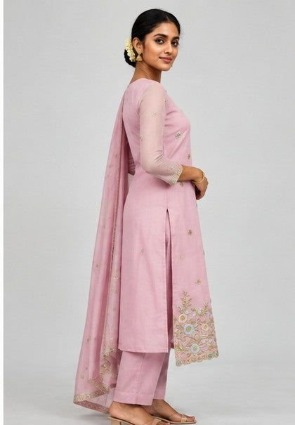 Chanderi Stitched Salwar Suit Set with Shawl & Lining