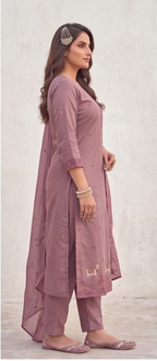 Chanderi Cotton Stitched Salwar Suit with Shawl & Lining - Mauve