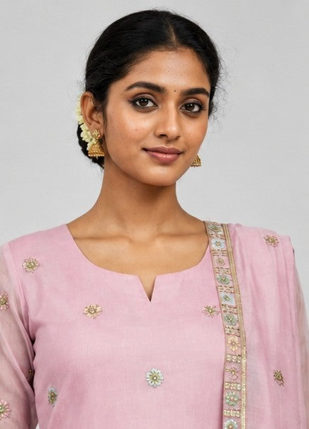 Chanderi Stitched Salwar Suit Set with Shawl & Lining