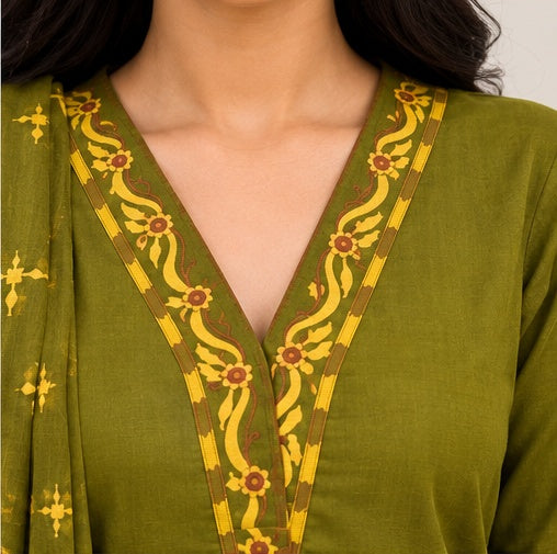 Pure Cotton Stitched Salwar Suit with Palazzo & Shawl