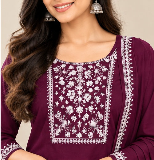 Pure Cotton Stitched Salwar Suit with Palazzo & Shawl