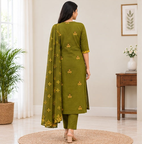 Pure Cotton Stitched Salwar Suit with Palazzo & Shawl