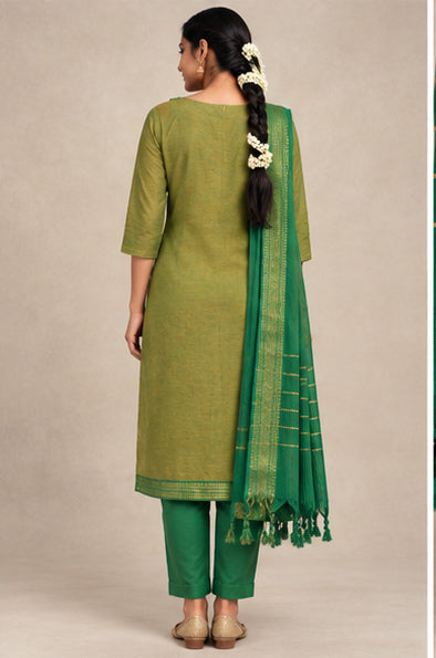Chettinad Cotton Stitched Salwar Suit Set with Lining - V-Neck