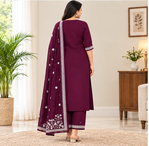 Pure Cotton Stitched Salwar Suit with Palazzo & Shawl