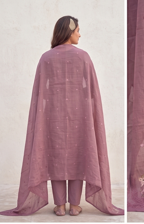 Chanderi Cotton Stitched Salwar Suit with Shawl & Lining - Mauve