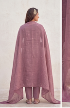 Chanderi Cotton Stitched Salwar Suit with Shawl & Lining - Mauve