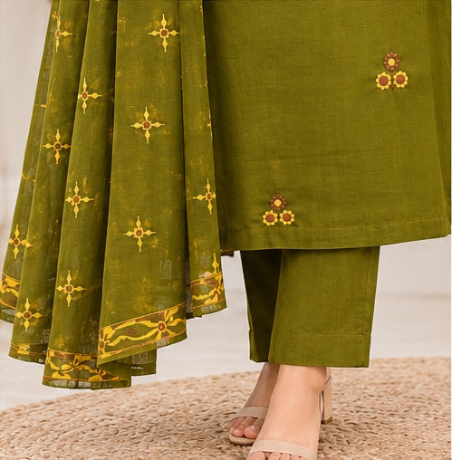 Pure Cotton Stitched Salwar Suit with Palazzo & Shawl