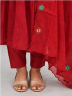 Mul Chanderi Stitched Umbrella Salwar Suit Set with Shawl & Lining