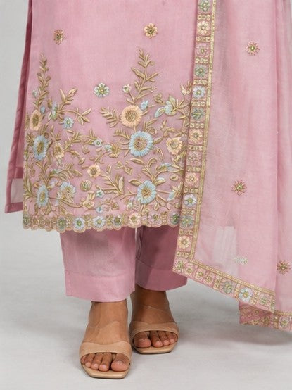 Chanderi Stitched Salwar Suit Set with Shawl & Lining