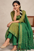 Chettinad Cotton Stitched Salwar Suit Set with Lining - V-Neck