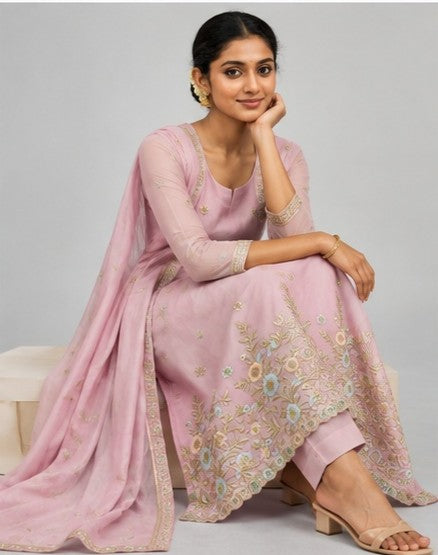 Chanderi Stitched Salwar Suit Set with Shawl & Lining