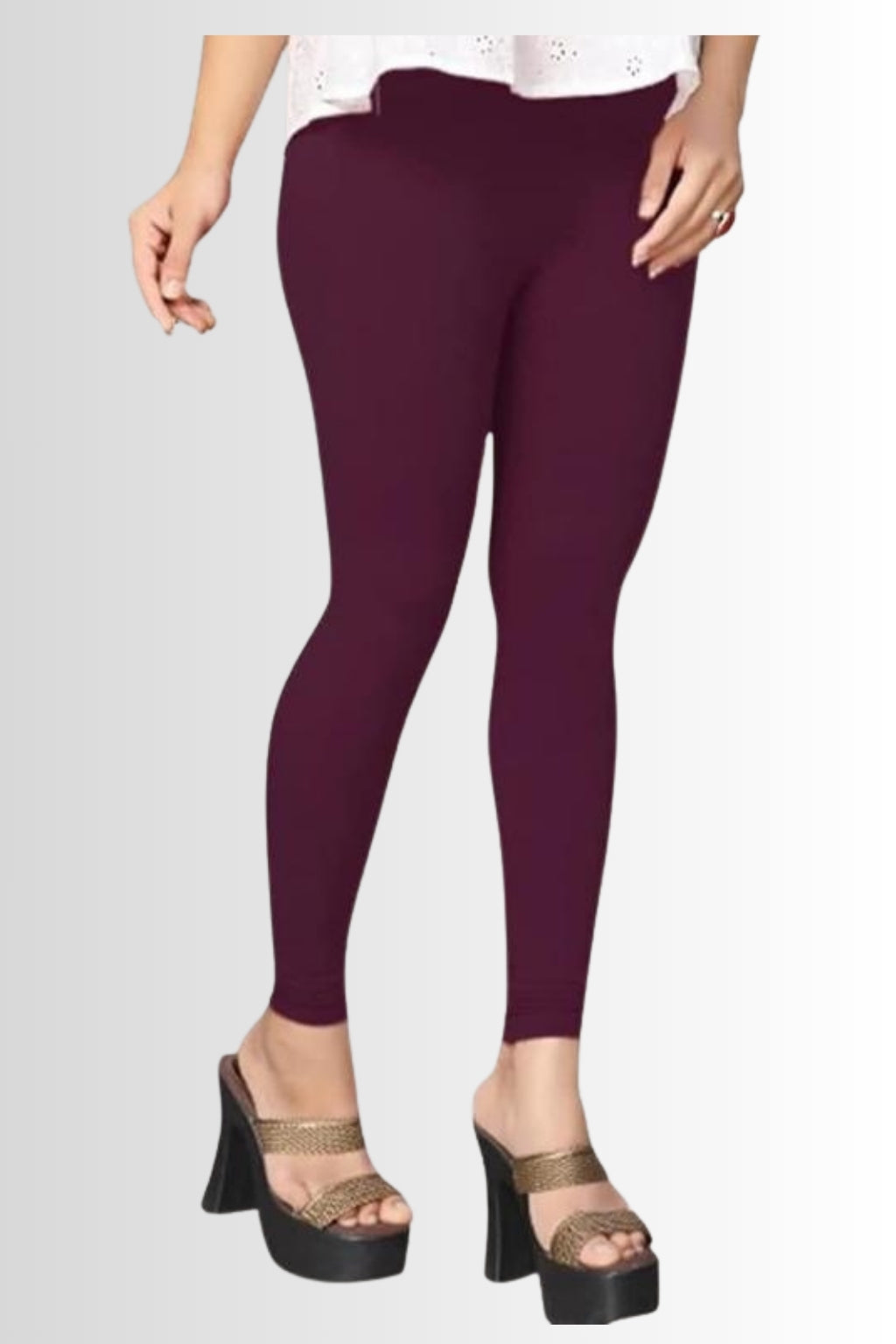 Women’s Wine Maroon Full-Length Leggings | Soft Cotton Lycra Stretch | Elegant Kurti & Daily Wear