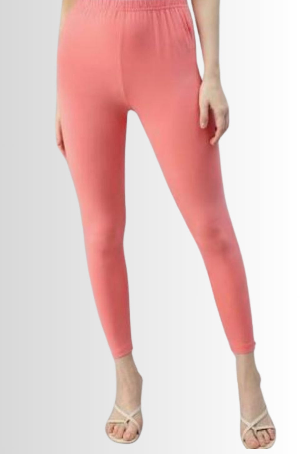 Women’s Coral Pink Full-Length Leggings | Soft Cotton Lycra Stretch | Stylish Kurti & Daily Wear