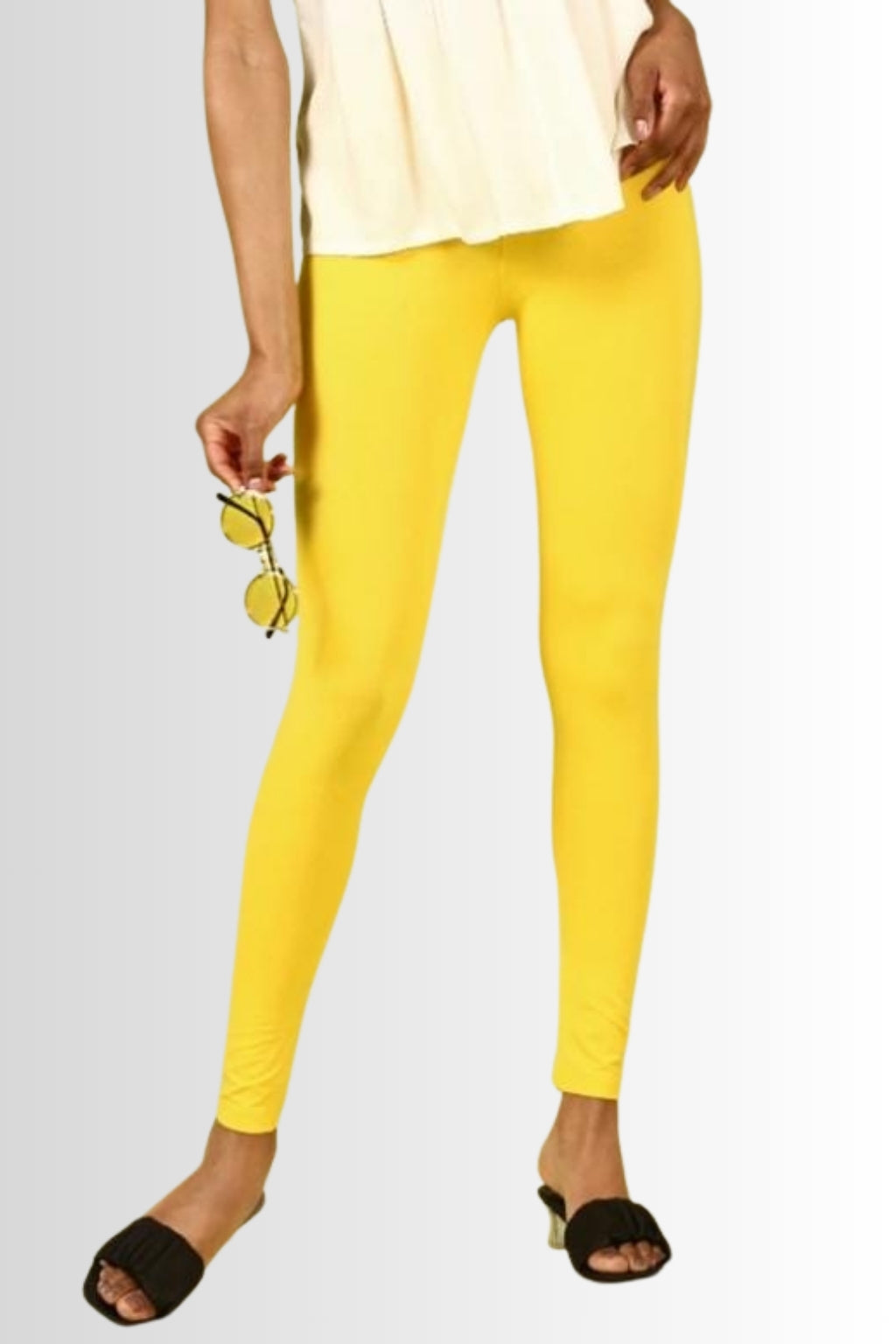 Women’s Bright Yellow Full-Length Leggings | Cotton Lycra Stretch | Comfortable Daily & Kurti Wear