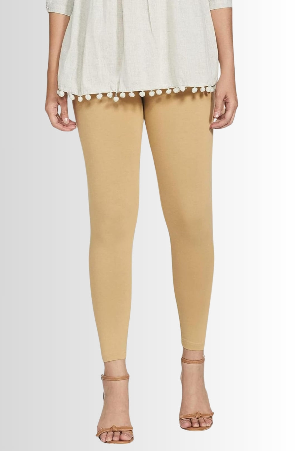 Women’s Beige Full-Length Leggings | Soft Cotton Lycra | Stretchable Daily & Kurti Wear