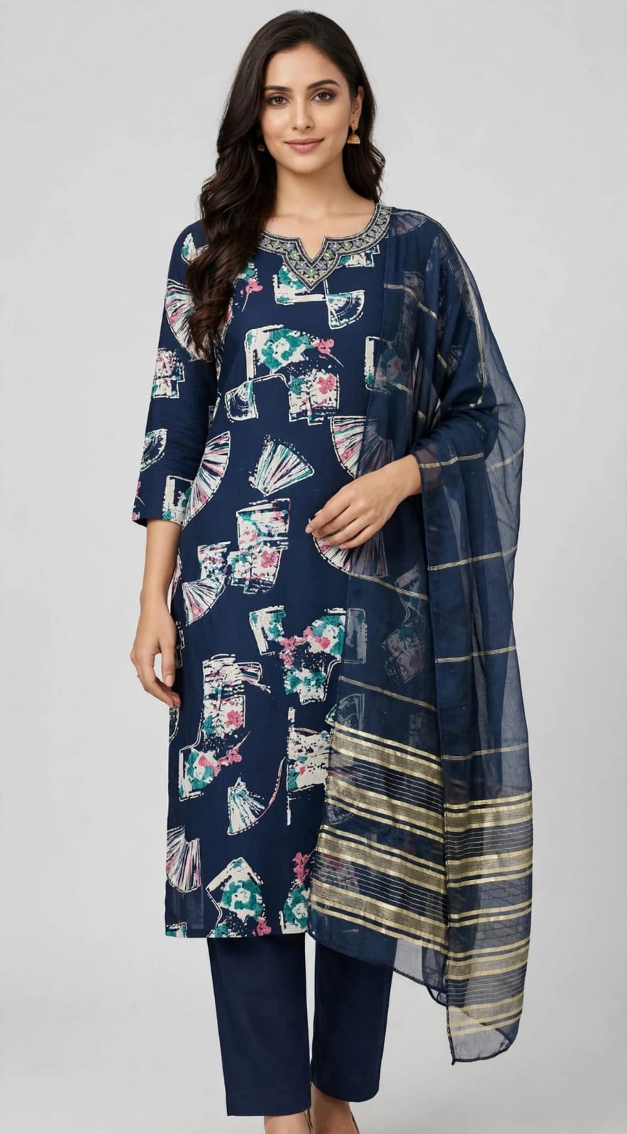 Vatican Stitched Salwar Suit Set with Shawl - V Neck