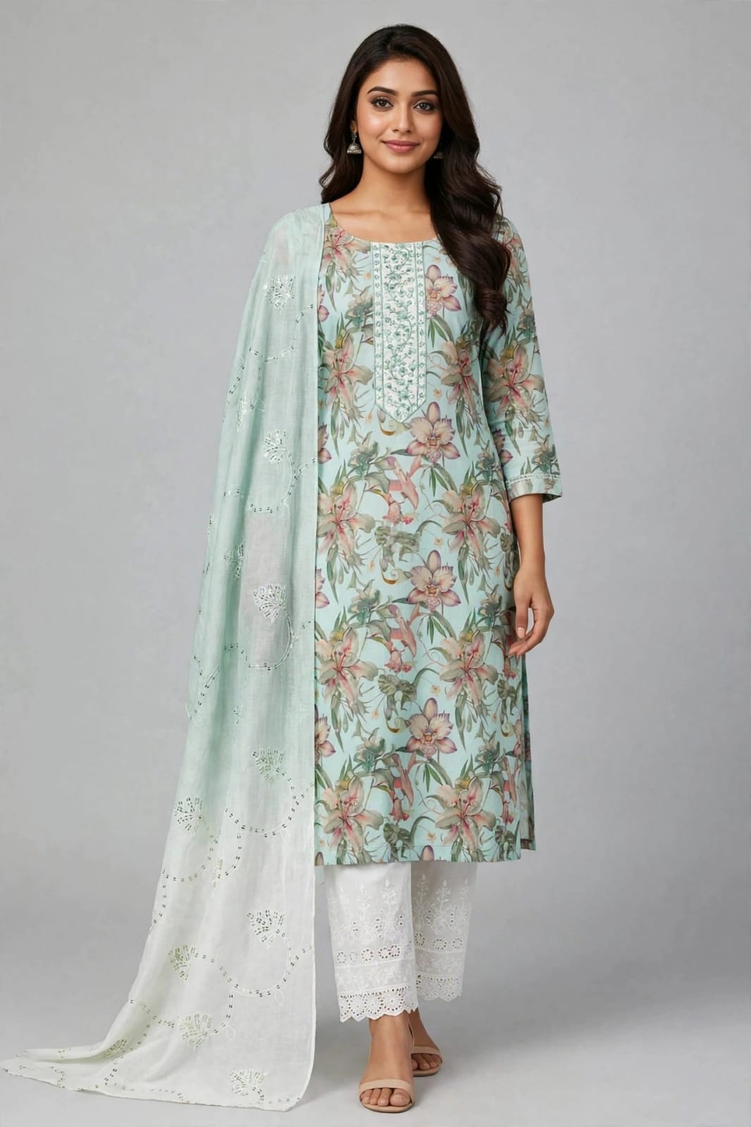 Chanderi Silk Stitched Salwar Suit Set with Shawl & Lining