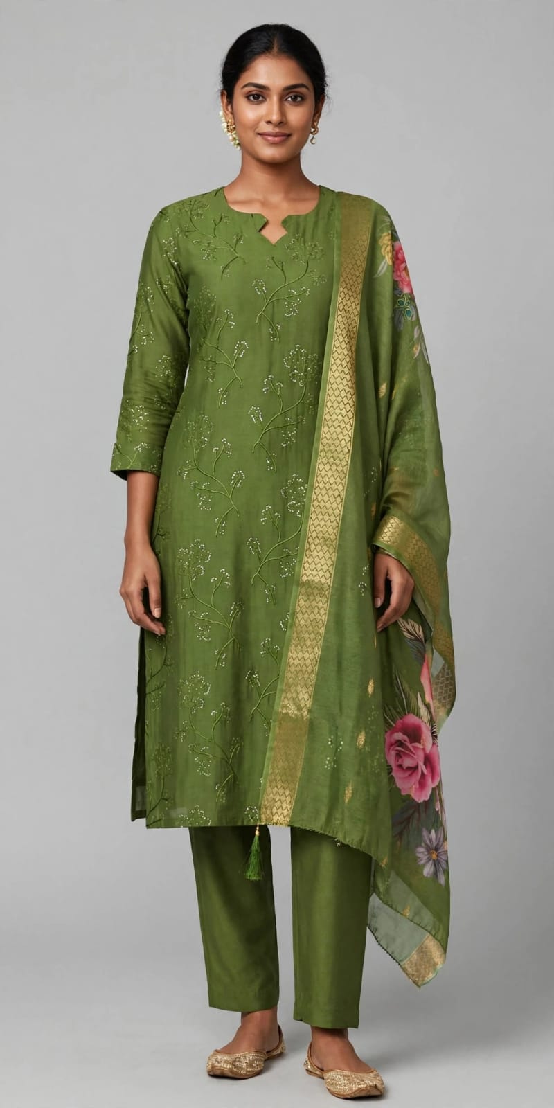 Vatican Stitched Salwar Suit Set with Shawl - Scalloped V Neck