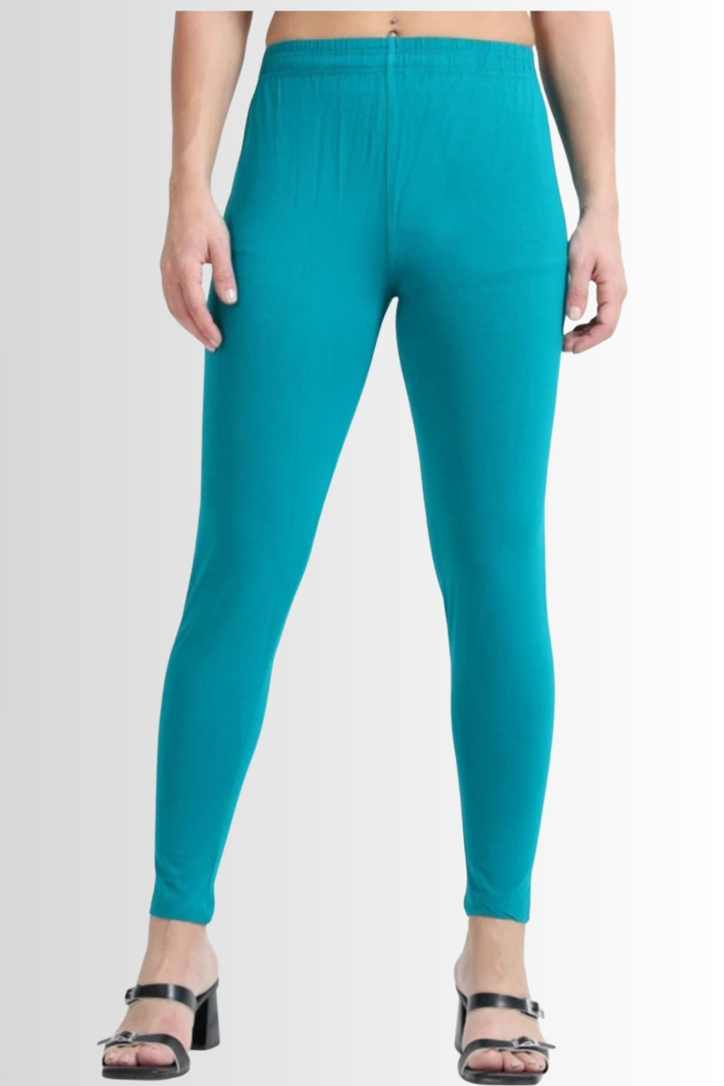 Women’s Teal Blue Ankle-Length Leggings | Soft Cotton Lycra Stretch | Perfect for Kurti & Daily Wear