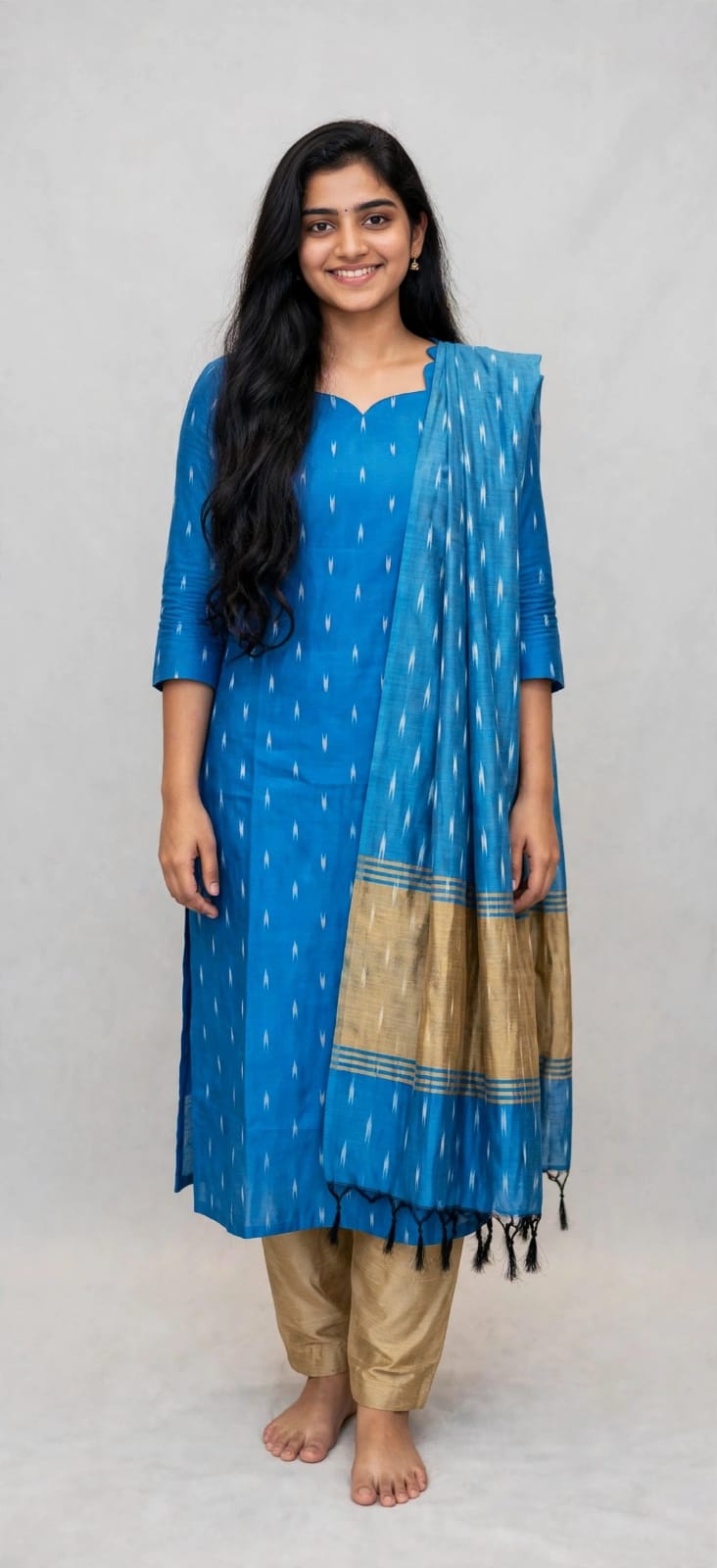 Raw Silk Stitched Salwar Suit Set with Lining - V-Neck