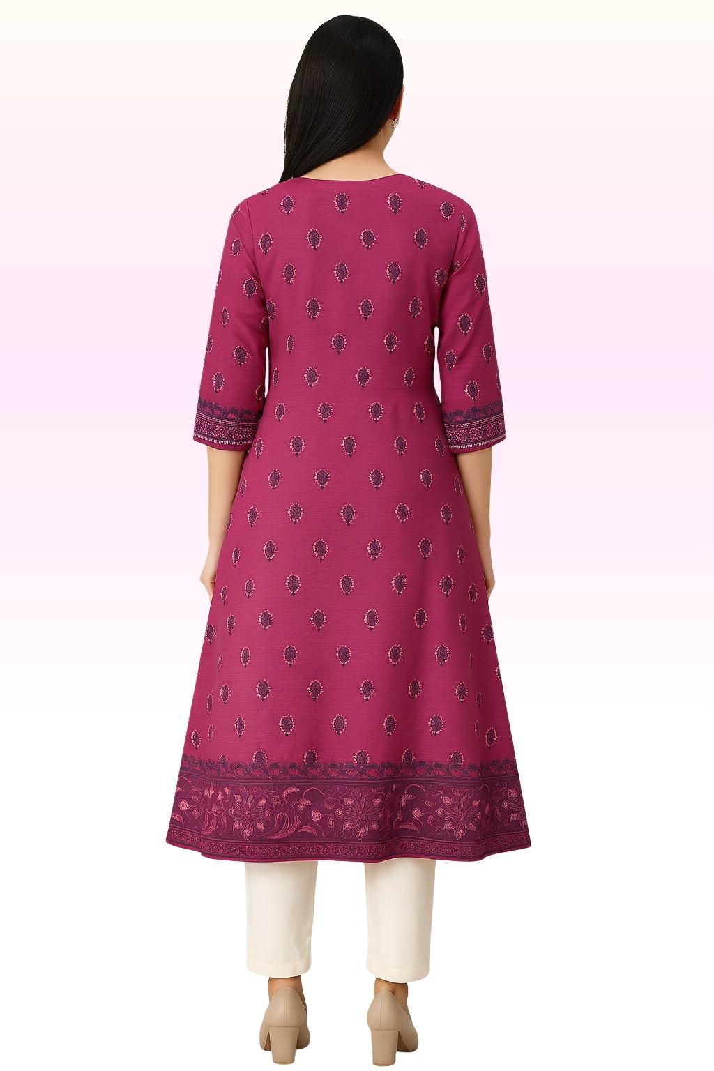 Silk Cotton Umbrella Kurthi – Maroon Printed Design