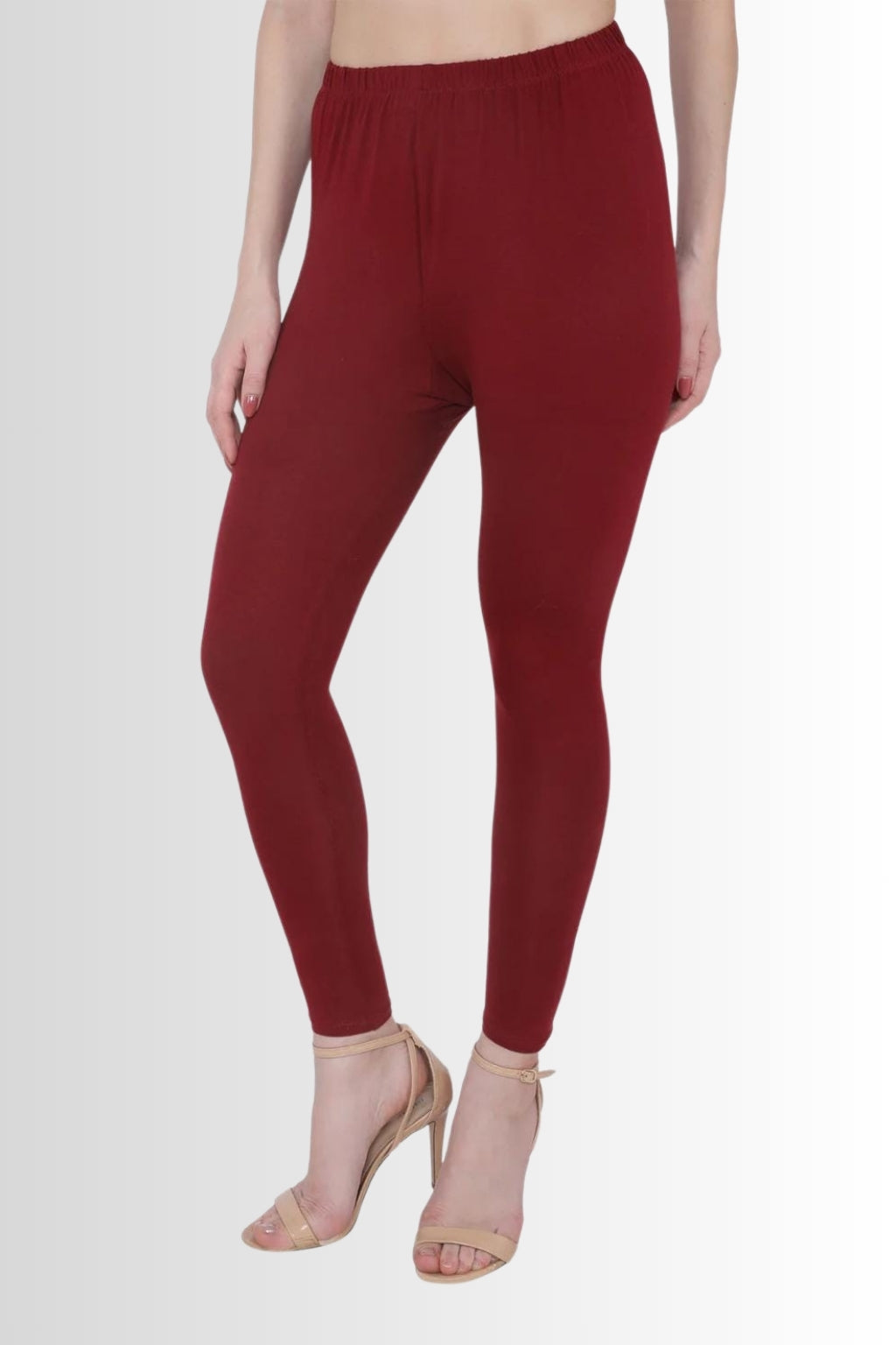 Women’s Maroon Ankle-Length Leggings | Premium Cotton Lycra Stretch | Perfect for Kurti & Daily Wear