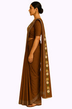Brown Bhagalpur Art Silk Saree with Floral Embroidery & Tassels