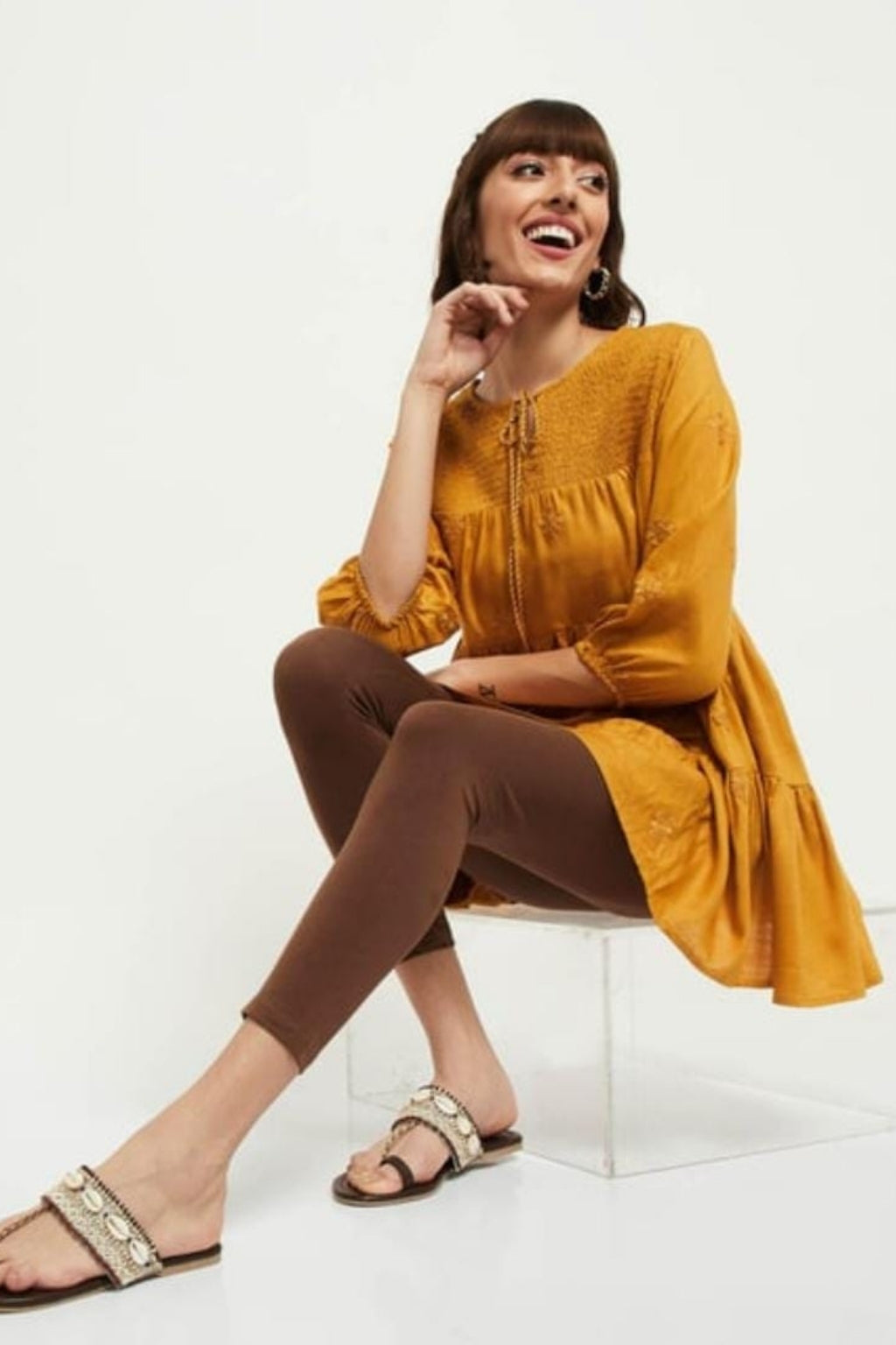 Women’s Chocolate Brown Ankle-Length Leggings | Soft Cotton Lycra Stretch | Perfect Kurti & Daily Wear