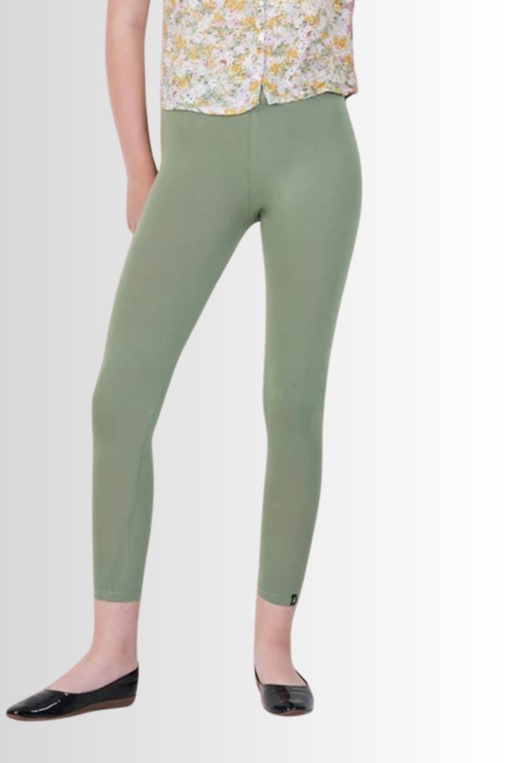 Women’s Olive Green Full-Length Leggings | Soft Cotton Lycra Stretch | Comfortable Daily & Office Wear