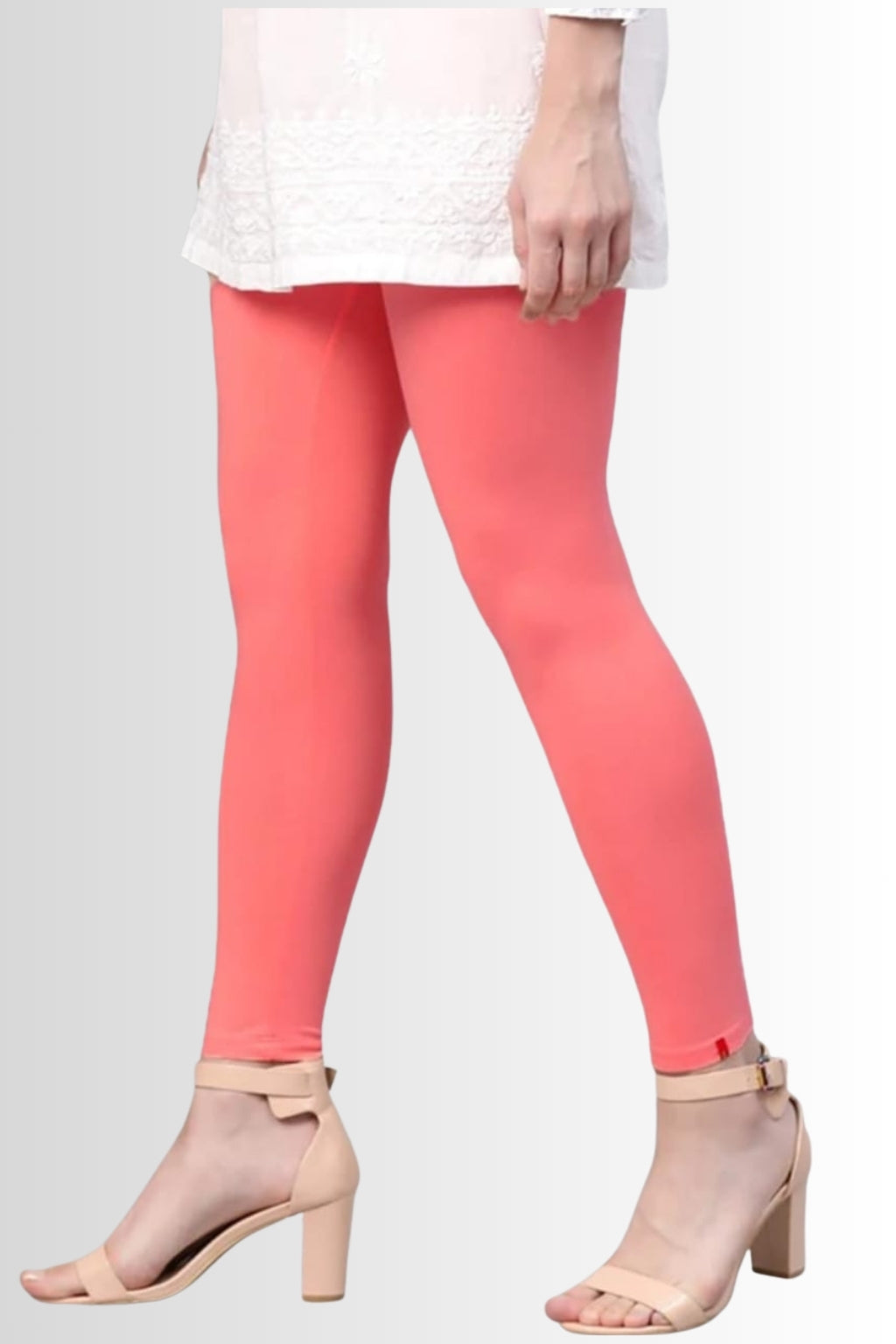 Women’s Coral Pink Full-Length Leggings | Soft Cotton Lycra Stretch | Comfortable Daily & Ethnic Wear