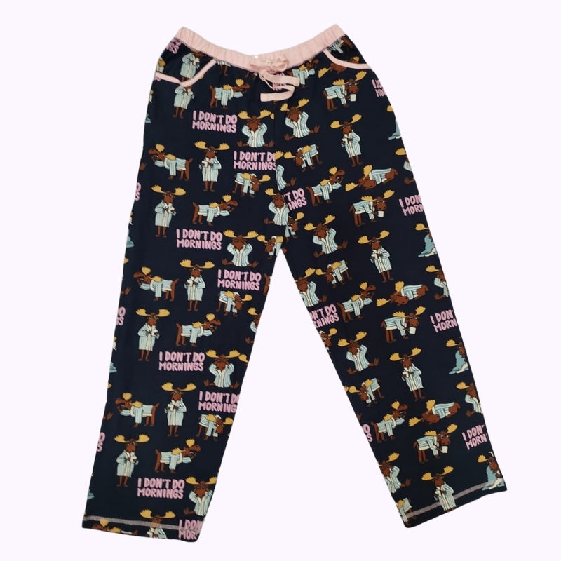 Women’s “I Don’t Do Mornings” Printed Lounge Pants – Navy Cartoon Sleepwear Bottom