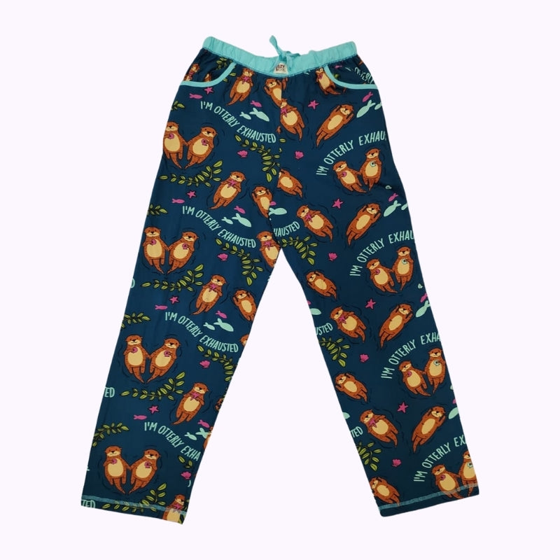 Women’s “I’m Otterly Exhausted” Printed Lounge Pants – Cute Otter Sleepwear Bottom