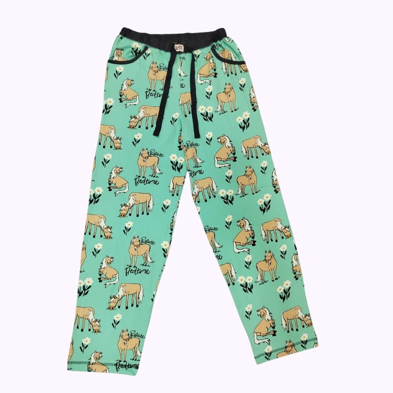 Women’s Mint Green Horse Print Lounge Pants – “Pasture Bedtime” Cotton Nightwear