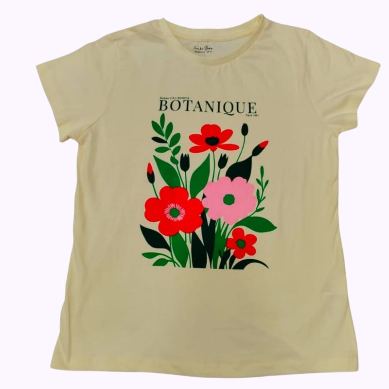 Women’s Cream Floral Printed T-Shirt – “Botanique” Graphic Casual Top