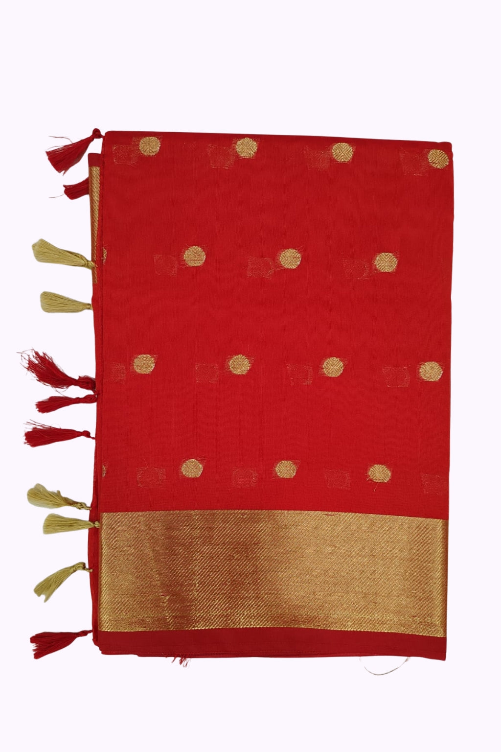 Classic Red Silk Saree with Gold Zari Buttas & Rich Woven Border