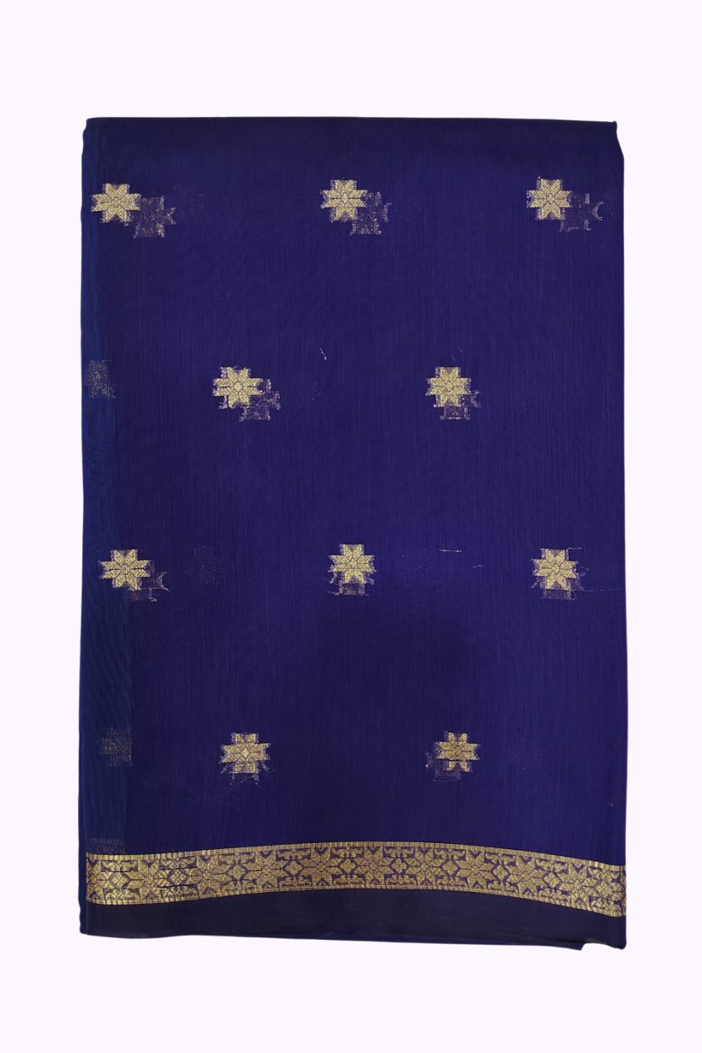 Royal Navy Blue Saree with Gold Butta Work & Zari Border – Unstitched | 6.5 Mtrs