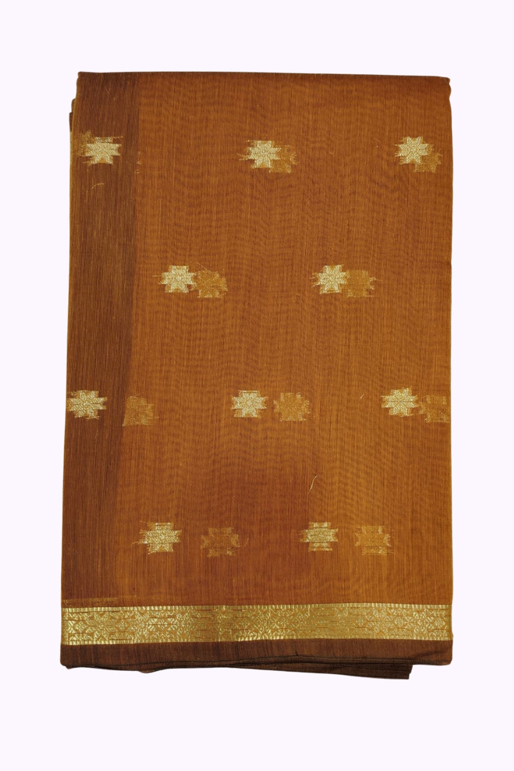 Golden Mustard Banarasi Silk Saree with Zari Star Buttas & Traditional Border