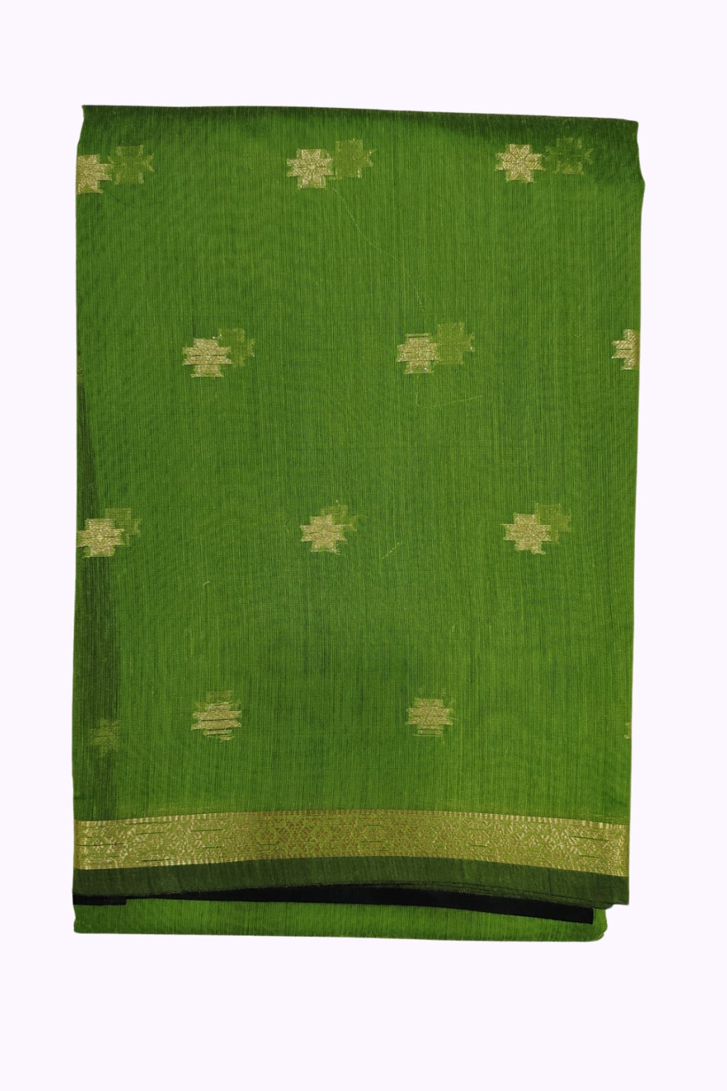Emerald Green Banarasi Silk Saree with Gold Zari Star Buttas & Classic Border