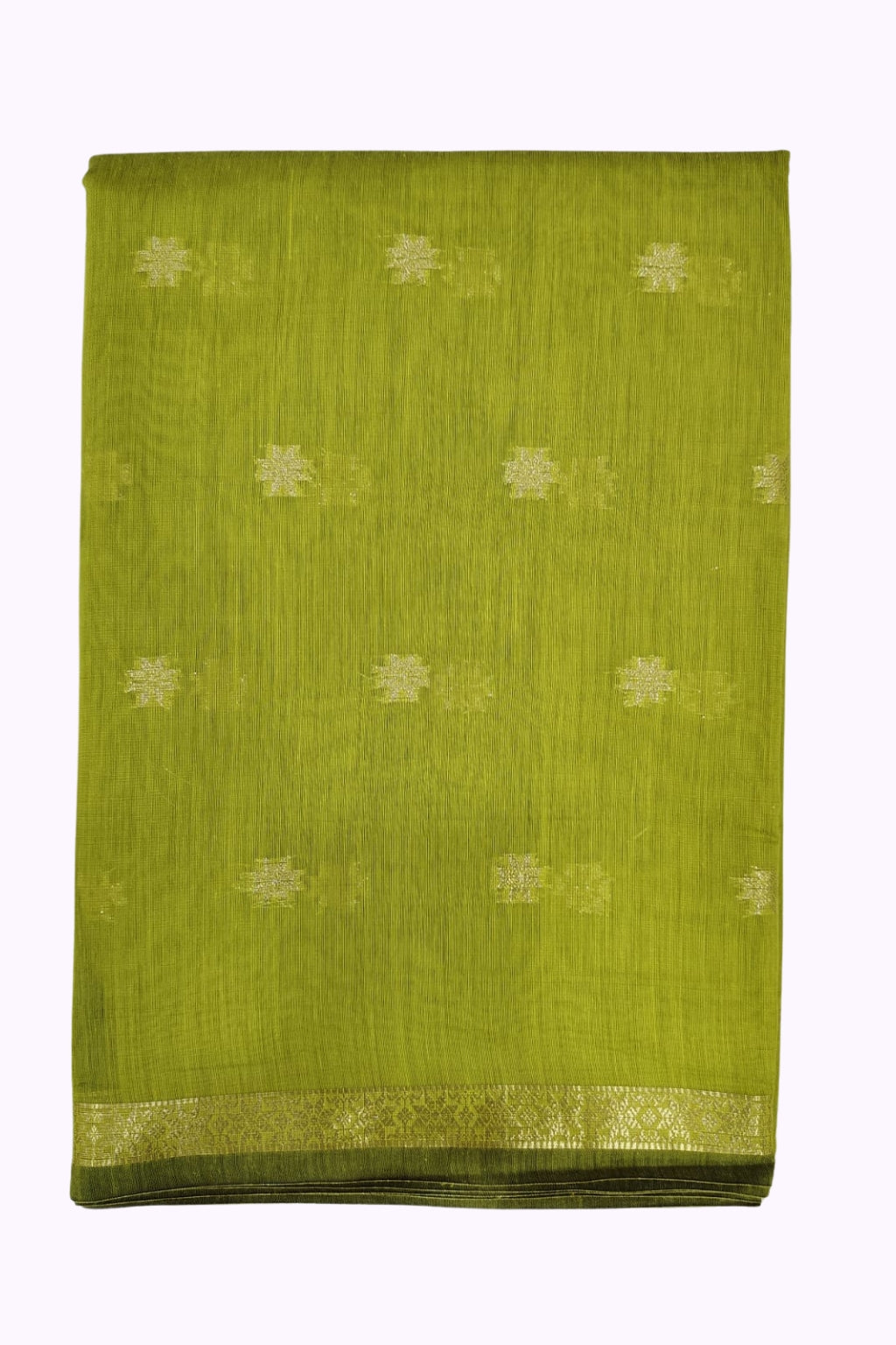 Lime Green Banarasi Silk Saree with Gold Zari Buttas & Elegant Border