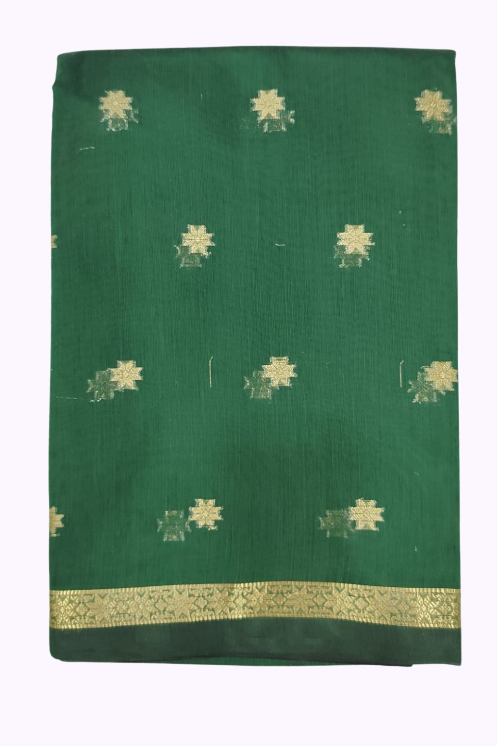 Emerald Green Banarasi Silk Saree with Gold Zari Star Buttas